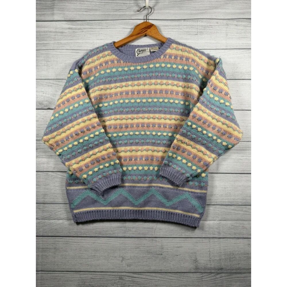 Vintage Changes Women's Medium Pastel Textured Knit Crewneck Sweater 4299